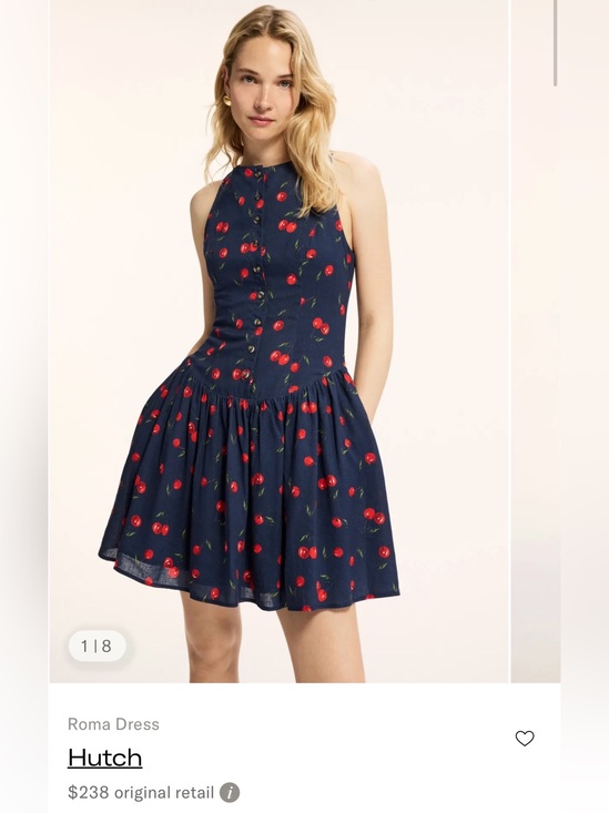 Hatch Dresses & Skirts - Navy Cherry Print Halter Sundress